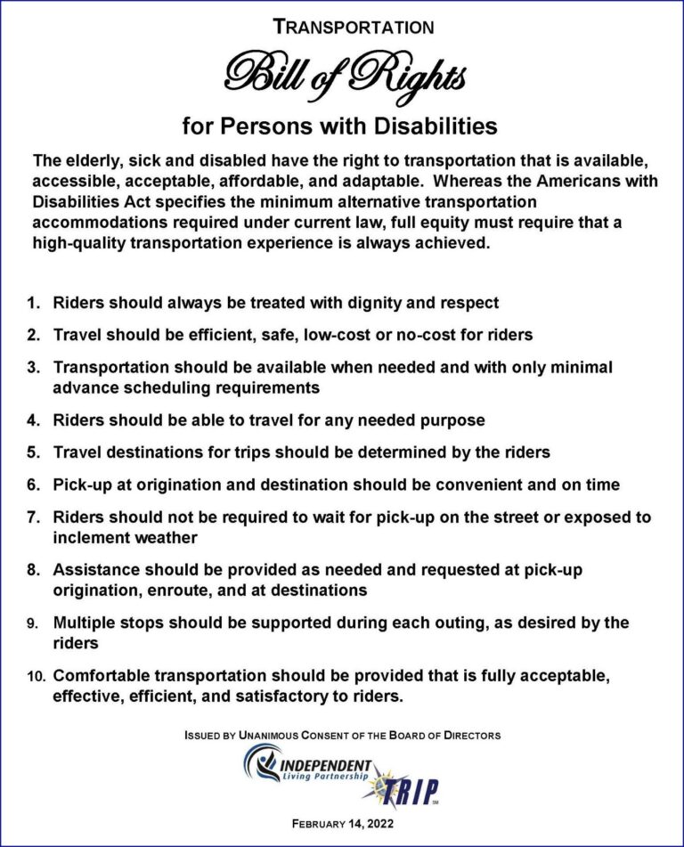 Mobility Rights Examples Transportation Bill of Rights Issued for Persons with Disabilities ...