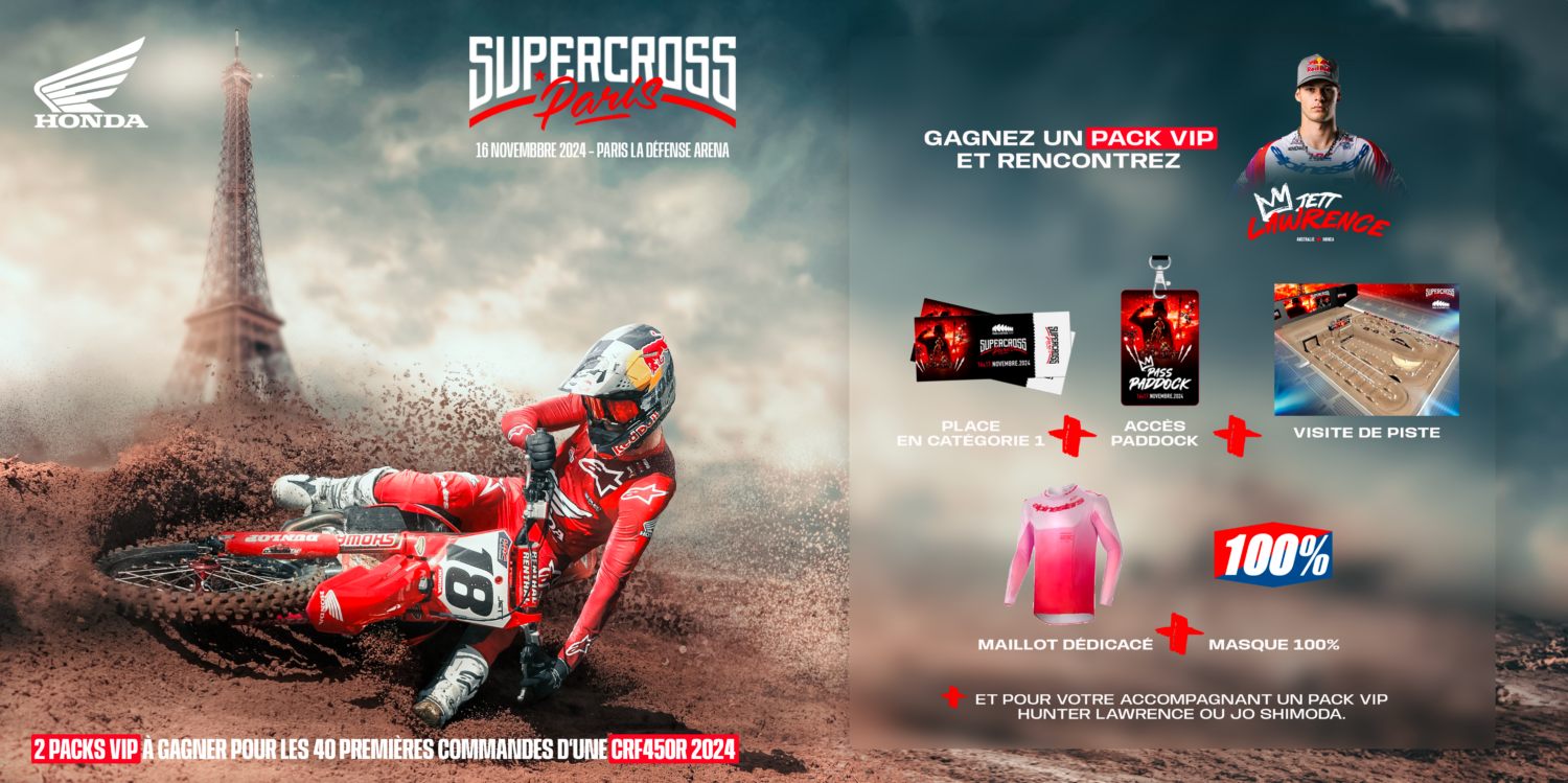 Offre exceptionnelle et limitée sur la Honda CRF450R 2024 : Prix promotionnel et expérience VIP au Supercross de Paris!