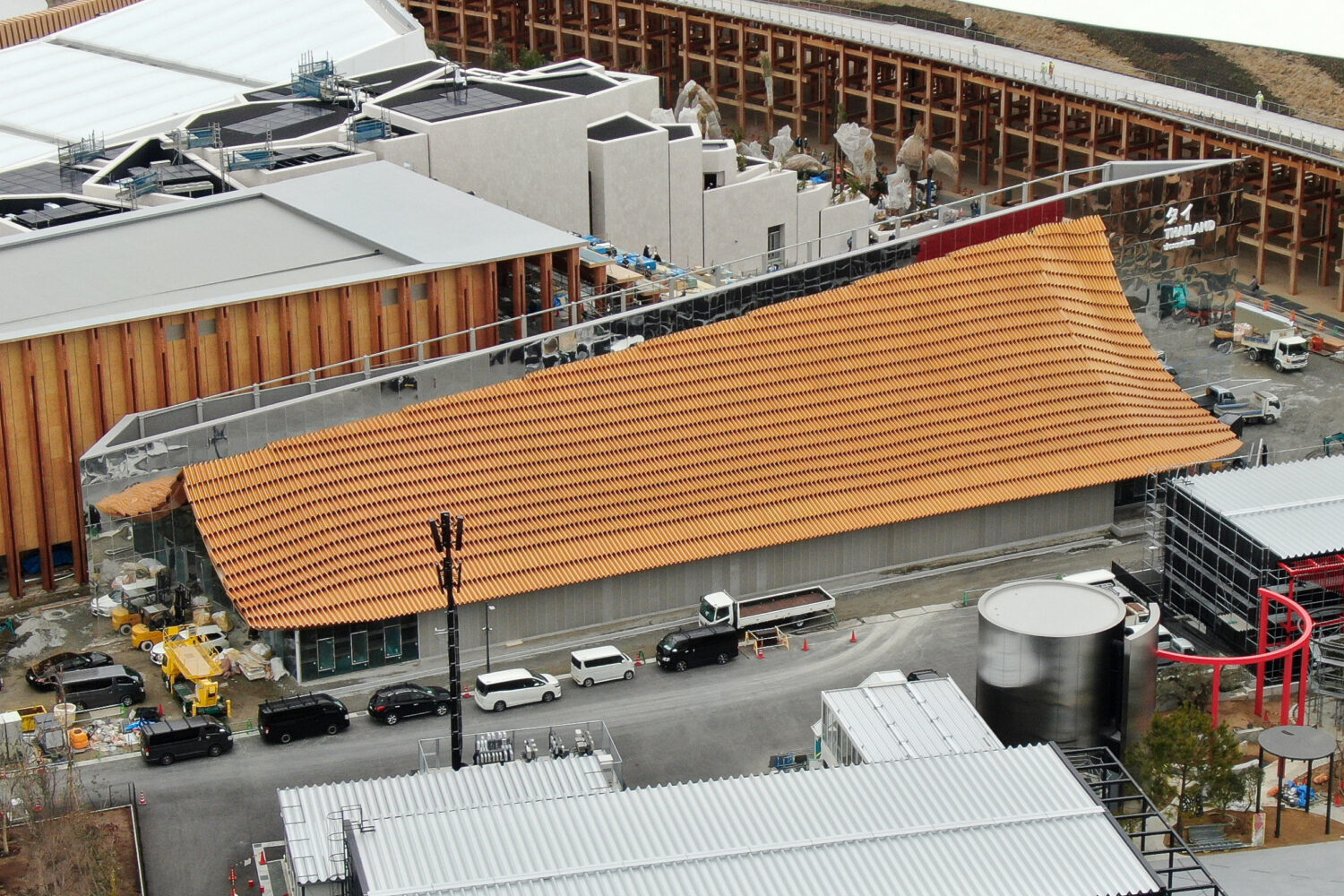 The Thailand Pavilion being prepared to be exhibited at Expo 2025 March 6 2025 in Konohana Osaka City Photographed using a drone.