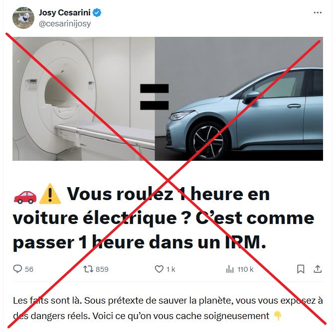 [FACT-CHECK] Non, un trajet d'une heure en voiture électrique n'équivaut pas à une heure passée dans une IRM